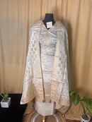 Graceful Ivory Silk Suit Set with Soft Gold Detailing